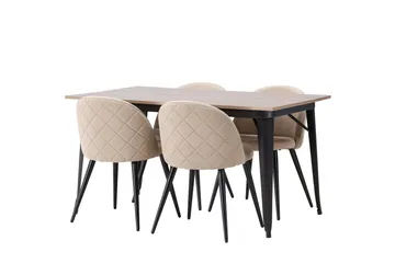 Tempe Matgrupp 140 cm Rektangulär med 4 Velvet stolar - Beige - Products - Möbler - Bord & matgrupp - Matgrupp