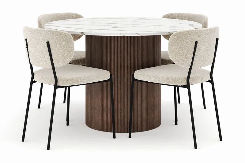 Uppveda Matbord 120 cm Rund med 4 Gemmiano Stolar, Brun