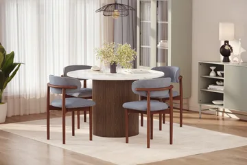 Uppveda Matbord 120 cm Rund med 4 st Jaiveer Matstolar - Brun - Products - Möbler - Bord & matgrupp - Matgrupp