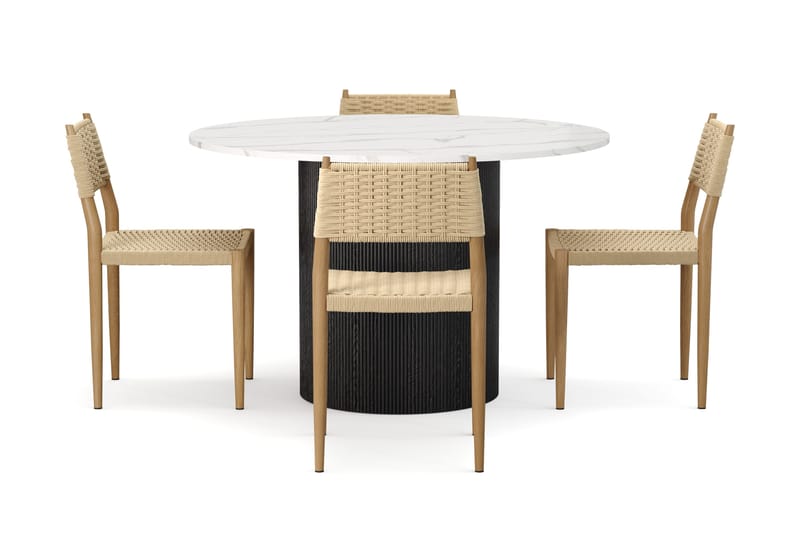 Uppveda Matbord 120 cm Rund med 4 st Jamna Matstolar - Svart/Vit - Products - Möbler - Bord & matgrupp - Matgrupp