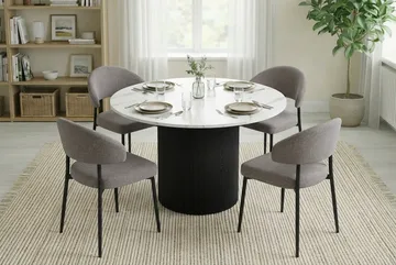 Uppveda Matbord 120 cm Runt Svart med 4 Sawako Greige Stolar - Svart/Vit/Greige - Products - Möbler - Bord & matgrupp - Matgrupp