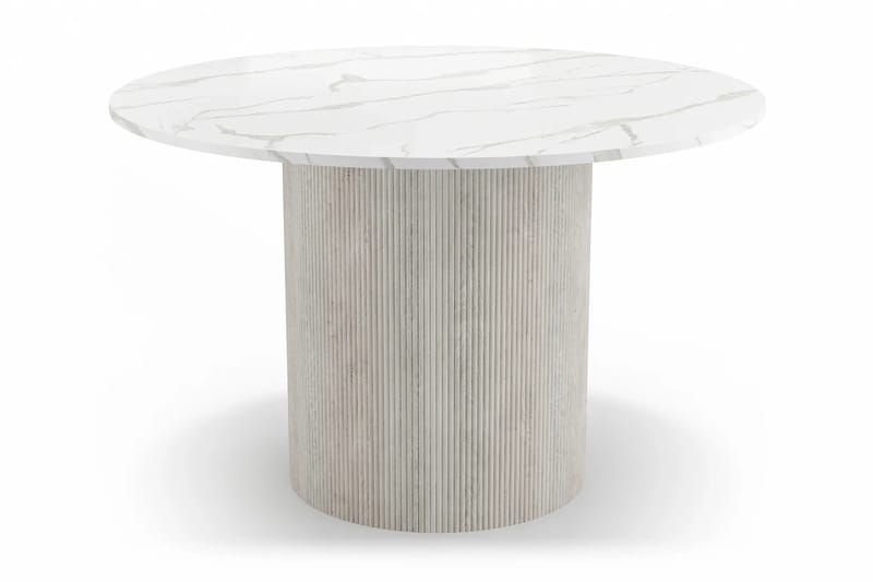 Uppveda Matbord 120 cm Runt Vitt med 4 Sawako Greige Stolar - Vit/Greige - Products - Möbler - Bord & matgrupp - Matgrupp