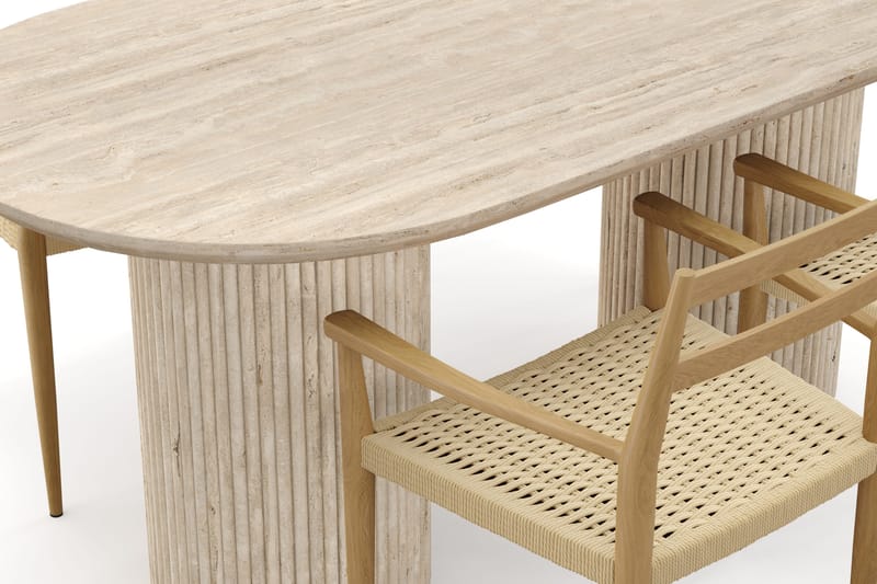 Uppveda Matbord Travetin utseende med 4 st Jamna Karmstolar - Beige - Products - Möbler - Bord & matgrupp - Matgrupp