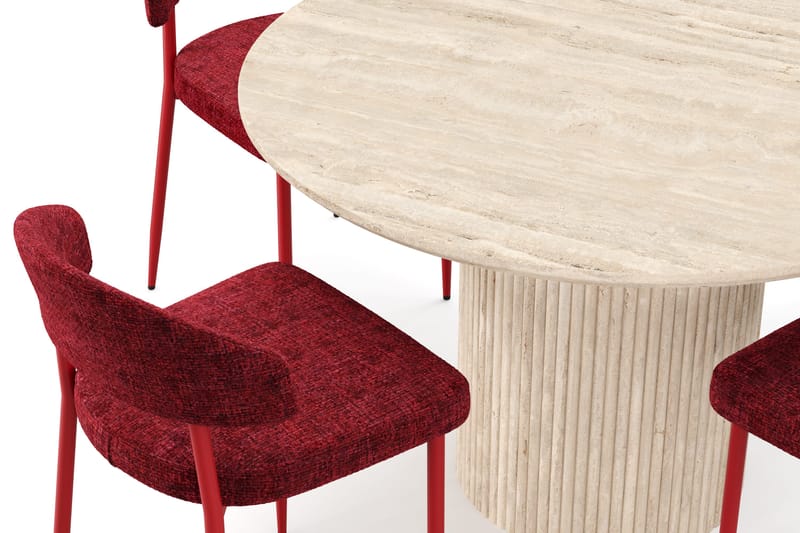 Uppveda Runt Matbord 120cm Travetin utseende med 4 st Jairam Matstolar - Beige - Products - Möbler - Bord & matgrupp - Matgrupp
