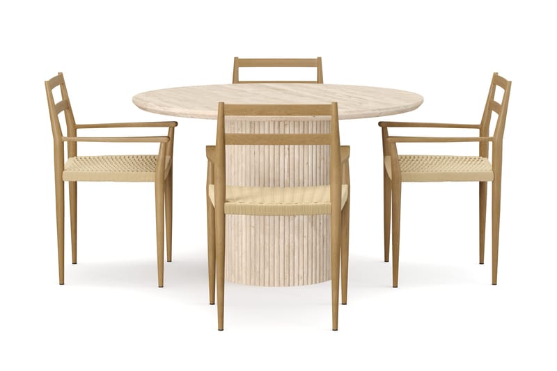 Uppveda Runt Matbord 120cm Travetin utseende med 4 st Jamna Karmstolar - Beige - Products - Möbler - Bord & matgrupp - Matgrupp