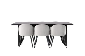 Vail Matgrupp 200 cm Rektangulär med 6 Velvet stolar - Svart - Products - Möbler - Bord & matgrupp - Matgrupp