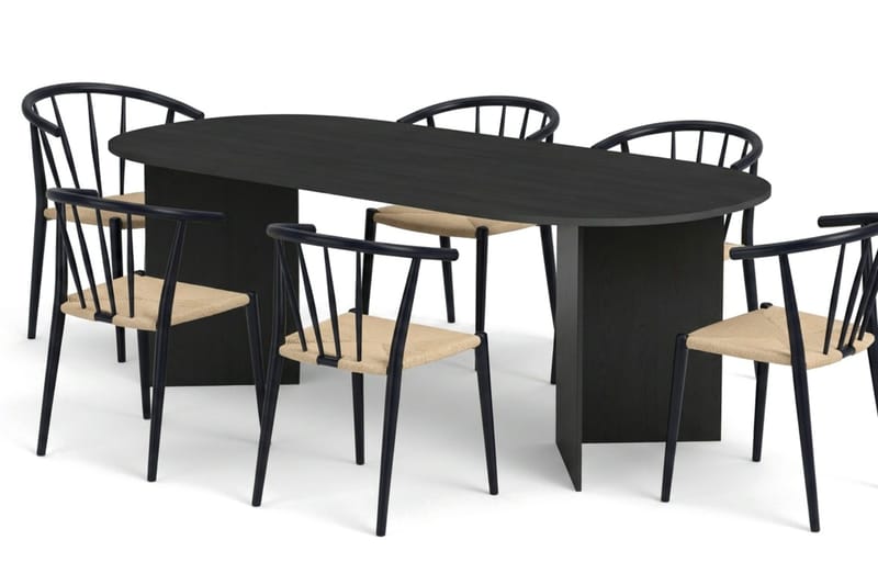Vera Matgrupp rektangulärt 220 cm Svart med 6 Winston Matstolar - Svartlaserad ek - Products - Möbler - Bord & matgrupp - Matgrupp