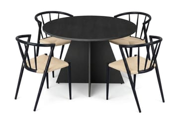 Vera Matgrupp runt 110 cm Svart med 4 Winston Matstolar - Svartlaserad ek - Products - Möbler - Bord & matgrupp - Matgrupp