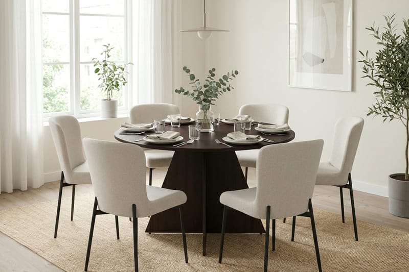 Vera Matgrupp runt 130 cm Rökt Ek med 6 Elsie Matstolar - Rökt ek/Vit - Products - Möbler - Bord & matgrupp - Matgrupp