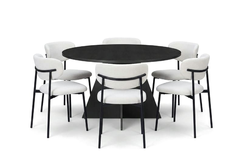 Vera Matgrupp runt 130 cm Svart med 6 Lucy Matstolar - Svart - Products - Möbler - Bord & matgrupp - Matgrupp