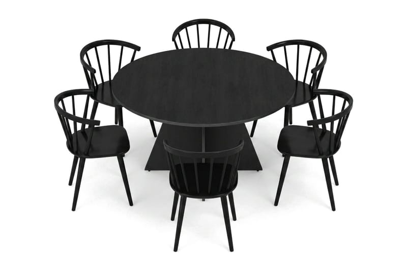 Vera Matgrupp runt 130 cm Svart med 6 Tyrö Matstolar - Svartlaserad ek - Products - Möbler - Bord & matgrupp - Matgrupp