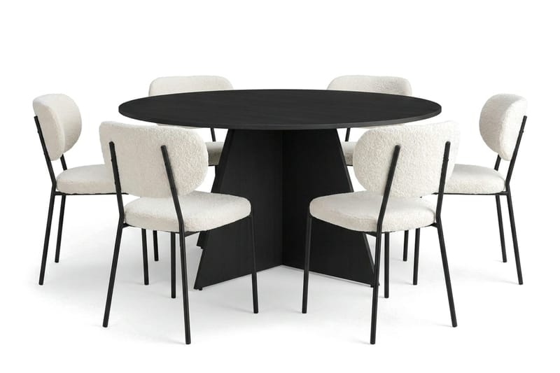 Vera Matgrupp runt 150 cm Svart med 6 Gemmiano Matstolar - Svart - Products - Möbler - Bord & matgrupp - Matgrupp