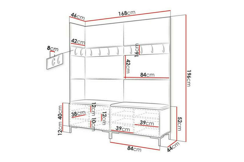 Dunvegan Hallmöbelset 168x46 cm - Svart - Products - Möbler - Hallmöbler - Möbelset för hall & entre