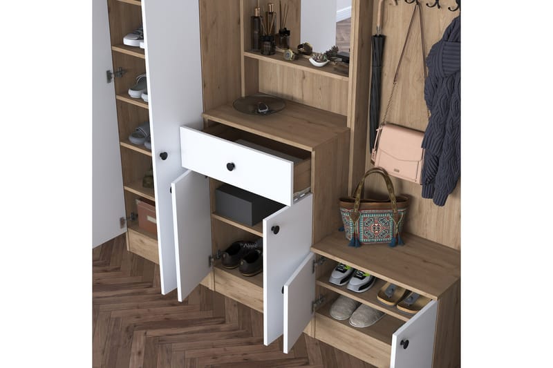 Hooda Hallmöbelset Brun/Vit - Hanah Home - Products - Möbler - Hallmöbler - Möbelset för hall & entre