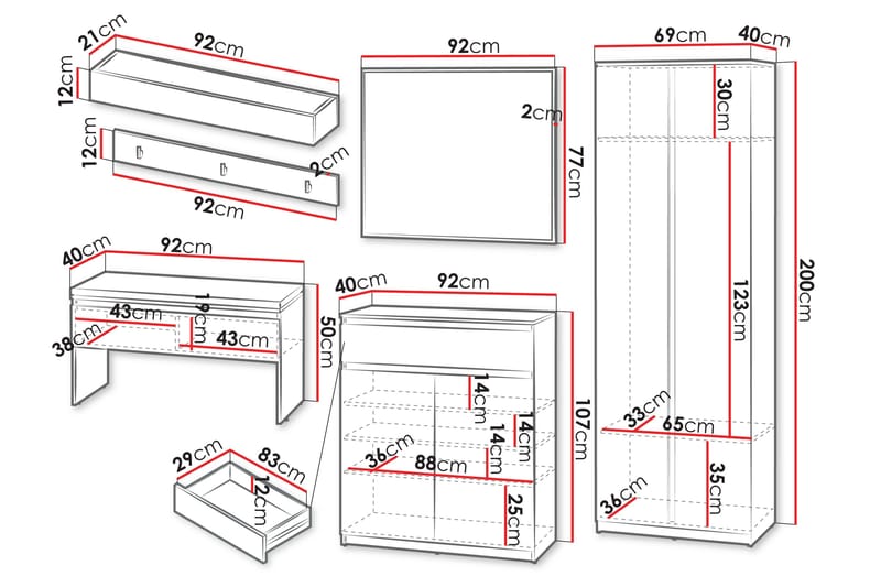 Simply Hallmöbelset - Vit - Products - Möbler - Hallmöbler - Möbelset för hall & entre