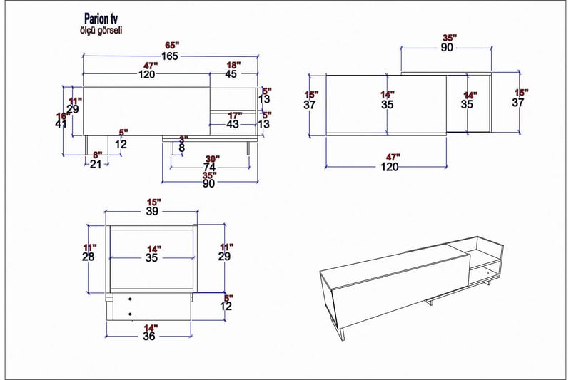 Andifli Tv-bänk 165x41 cm - Vit - Products - Möbler - TV- & Mediamöbler - TV bänk & mediabänk
