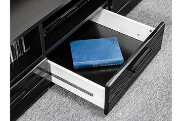 Apryl Modern TV Mediamöbel med Vitrinskåp och LED-belysning - Svart / Trä / Glas - Products - Möbler - TV- & Mediamöbler - TV-möbelset