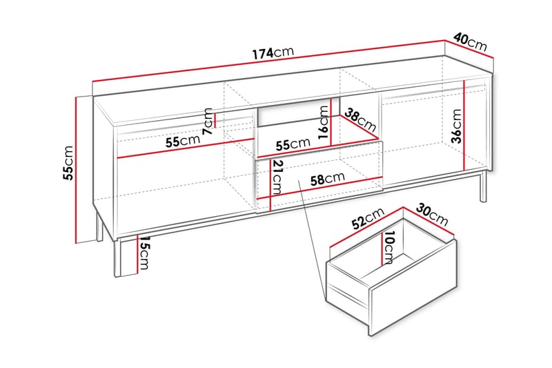 Bjurholm Tv-bänk 174 cm - Vit - Products - Möbler - TV- & Mediamöbler - TV bänk & mediabänk