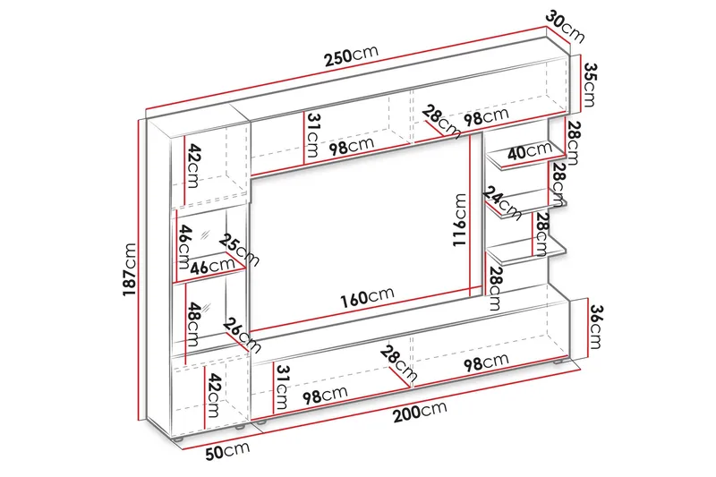 Bunda Tv-möbelset 250x30 cm - Beige - Products - Möbler - TV- & Mediamöbler - TV-möbelset