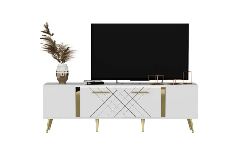 Detas Tv-bänk 150x35 cm Vit/Guld, Hanah Home