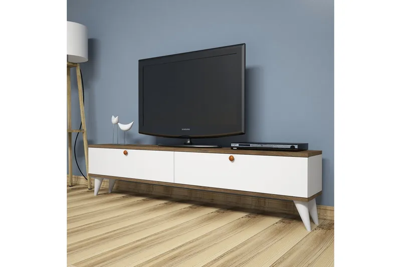 Gersby TV-Bänk 160 cm - Vit/Brun - Products - Möbler - TV- & Mediamöbler - TV bänk & mediabänk
