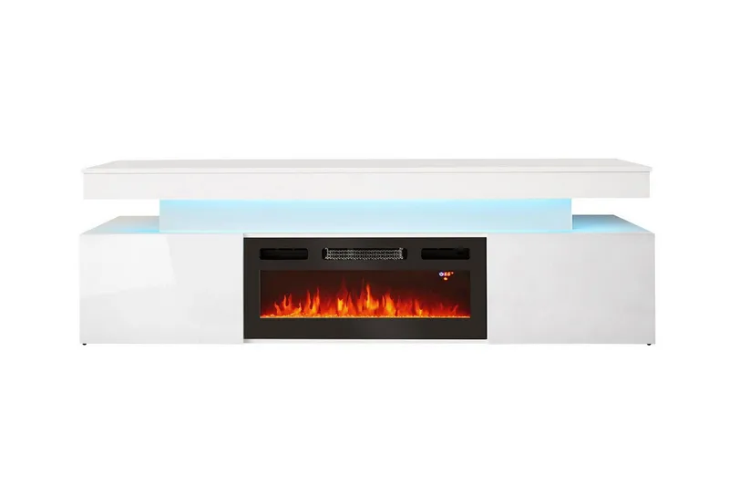 Glenndale Tv bänk med Förvaring + LED kamin + Belysning 190 cm - Vit - Products - Möbler - TV- & Mediamöbler - TV bänk & mediabänk