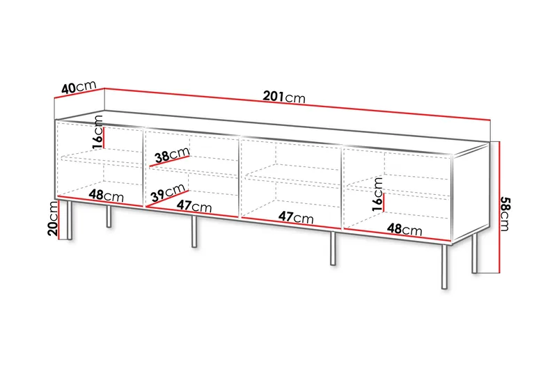 Hammarstrand Tv-bänk med Förvaring 201 cm - Valnöt / Brun / Ribbad - Products - Möbler - TV- & Mediamöbler - TV bänk & mediabänk