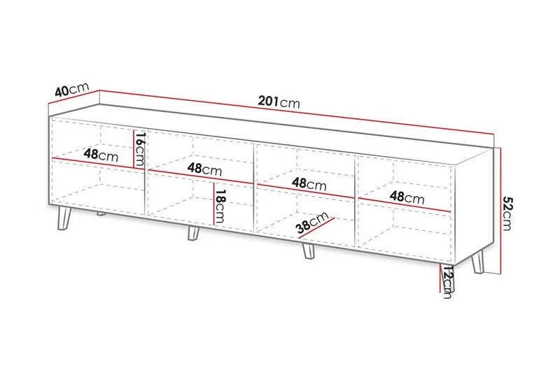 Juniskär Tv bänk med Förvaring + Hyllor 40x52x200 - Svart / Brun / Ribbad - Products - Möbler - TV- & Mediamöbler - TV bänk & mediabänk