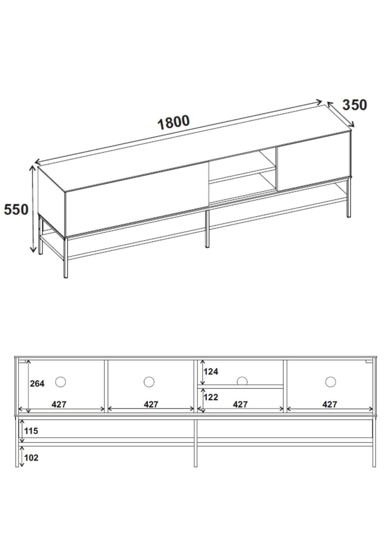 Kenvor Tv-bänk 180 cm - Antracit, Wood Black, Svart - Products - Möbler - TV- & Mediamöbler - TV bänk & mediabänk