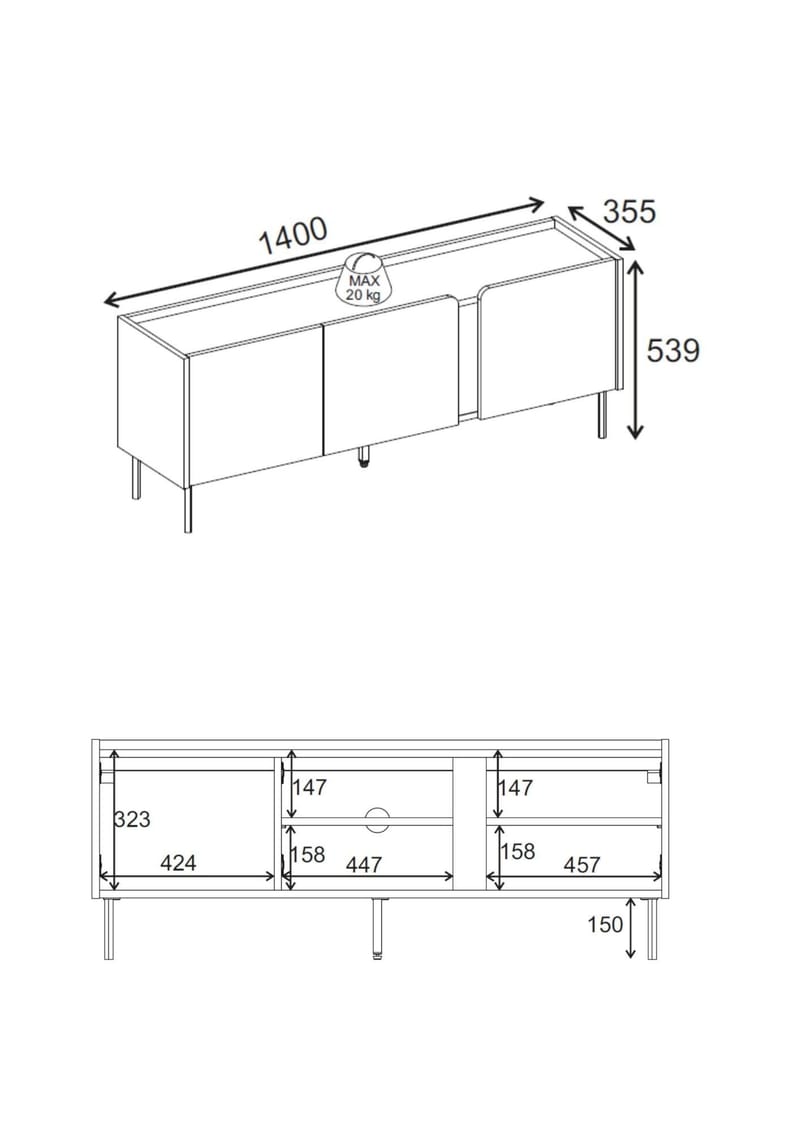 Lomar TV-bänk 140x53,9x35,5 cm - Antracit, naturlig ek, svart - Products - Möbler - TV- & Mediamöbler - TV bänk & mediabänk