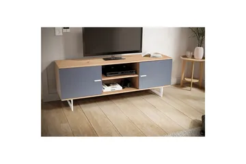 Lowboard Wohnling modernt spånskiva, 2 dörrar, förvaringsbrickor, metallben, modern stil Ek, Grå - Ek, Grå - Products - Möbler - TV- & Mediamöbler - TV-skåp