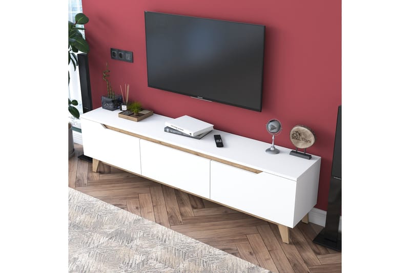 Lychester Tv-bänk 180x35 cm Vit/Brun - Hanah Home - Products - Möbler - TV- & Mediamöbler - TV bänk & mediabänk