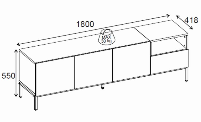 Morlen TV-bänk 180x55x41,8 cm - santstone och naturfärgad ek - Products - Möbler - TV- & Mediamöbler - TV bänk & mediabänk