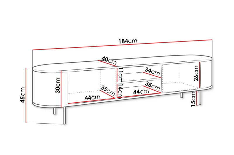 Pantego Tv-bänk 184x40 cm - Vit - Products - Möbler - TV- & Mediamöbler - TV bänk & mediabänk