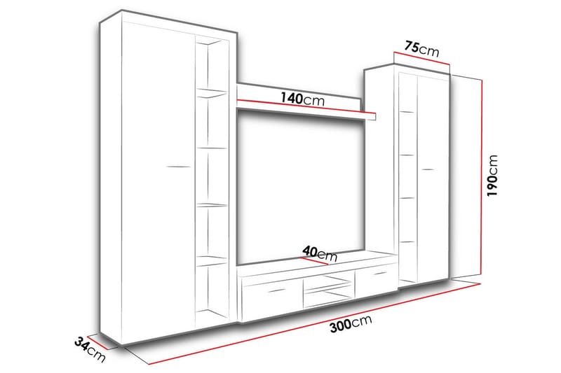 Rumba TV-möbelset 300x34x190 cm - Trä/natur - Products - Möbler - TV- & Mediamöbler - TV-möbelset