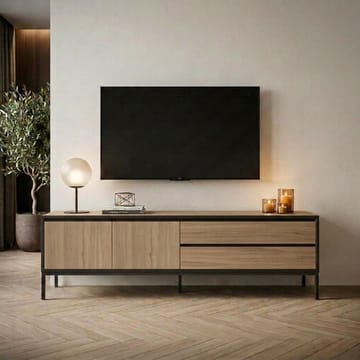 Velar TV-bänk 180x55x40 cm - naturfärgad ek, trä svart, svart - Products - Möbler - TV- & Mediamöbler - TV bänk & mediabänk