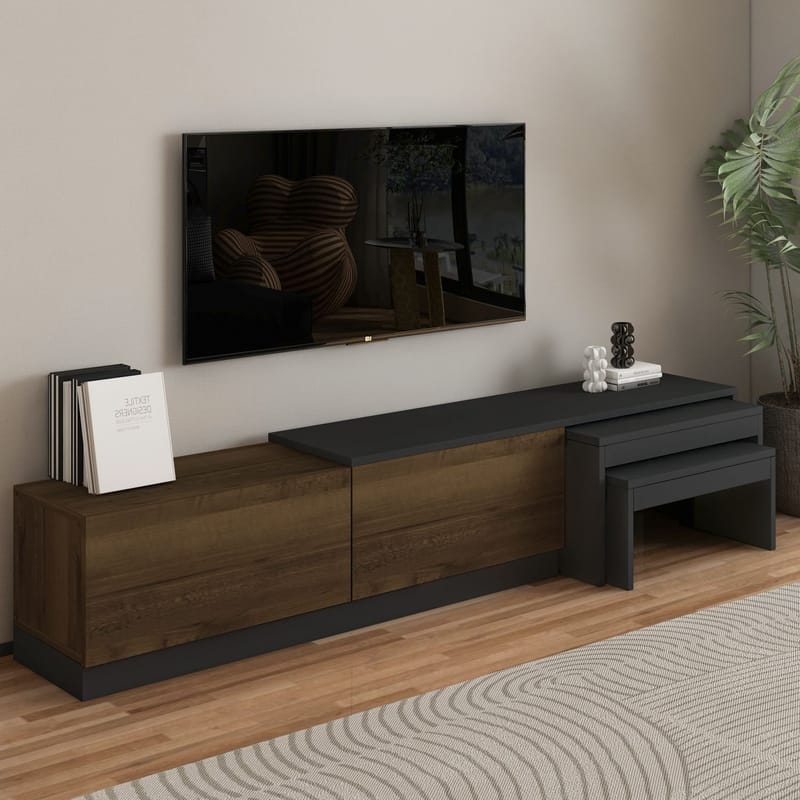 Zalven TV-bänk 180x36x30 cm - antracit och antik valnöt - Products - Möbler - TV- & Mediamöbler - TV bänk & mediabänk