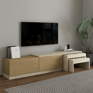 Zalven TV-bänk 180x36x30 cm - travertin och varm ek - Products - Möbler - TV- & Mediamöbler - TV bänk & mediabänk