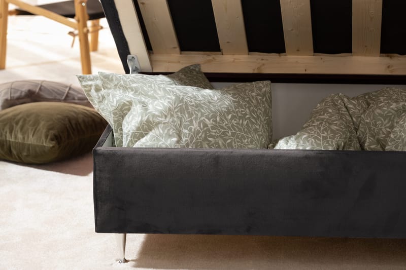 Alessia Komplett Sängpaket med Förvaring LED-belysning 160x200 cm - Mörkgrå - Products - Möbler - Säng - Säng med förvaring
