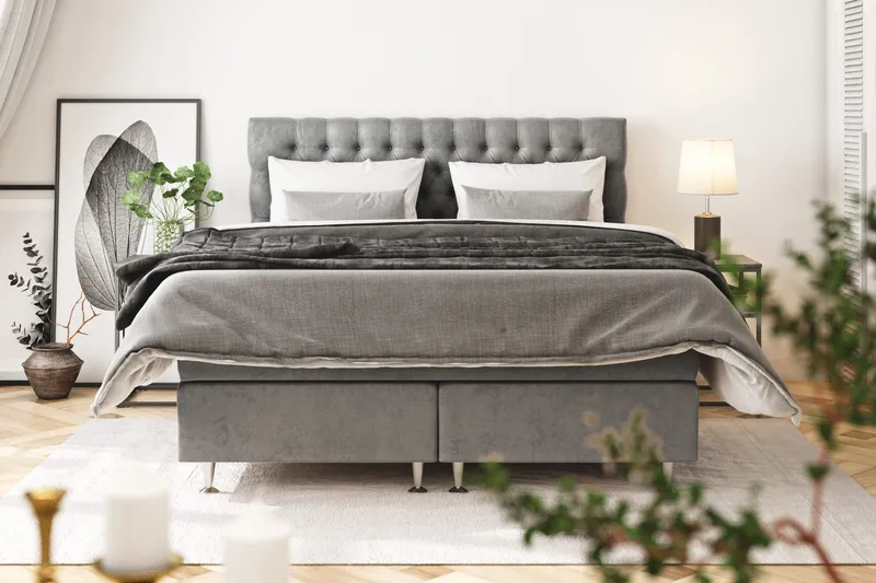 Celine Kontinentalsäng 180x200cm - Grå/Sammet - Products - Möbler - Säng - Kontinentalsäng