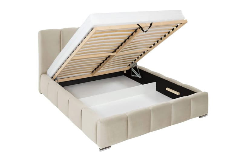 Cleaton Bubblig Sängram 180x200 cm med Förvaring HVILA Skummadrass och Bäddmadrass i Polysterskum Vändbar Sommar & Vintersida och Tvättbar klädsel - Beige/Vit - Products - Möbler - Säng - Komplett sängpaket