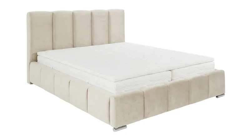 Cleaton Bubblig Sängram 180x200 cm med Förvaring HVILA Skummadrass och Bäddmadrass i Polysterskum Vändbar Sommar & Vintersida och Tvättbar klädsel, Beige/Vit