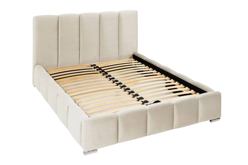 Cleaton Bubblig Sängram 180x200 cm med Förvaring HVILA Skummadrass och Bäddmadrass i Polysterskum Vändbar Sommar & Vintersida och Tvättbar klädsel - Beige/Vit - Products - Möbler - Säng - Komplett sängpaket