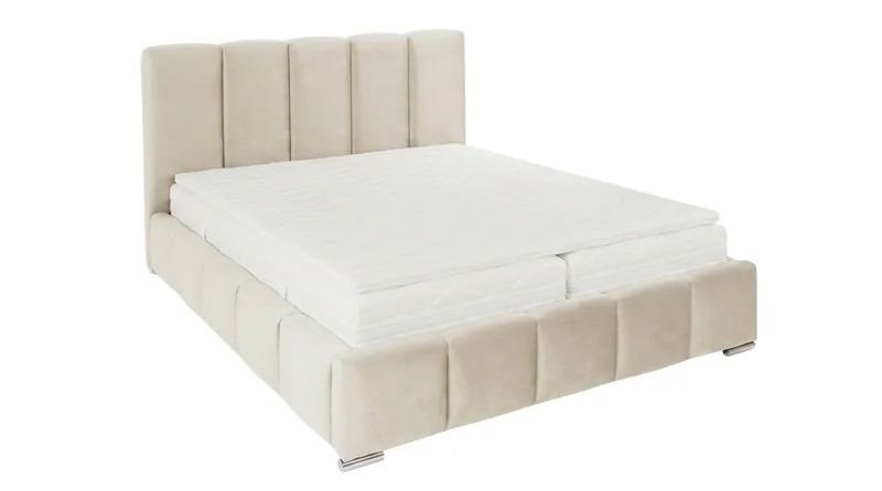 Cleaton Bubblig Sängram 180x200 cm med Förvaring HVILA Pocketresårmadrass och Bäddmadrass i Polysterskum med Tvättbar klädsel, Beige/Vit