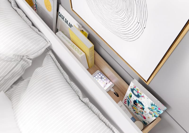 Dentro säng med förvaring 160 x 200 cm - Vit/ek - Vit/stirling ek - Products - Möbler - Säng - Säng med förvaring