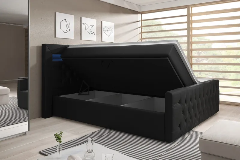 Franco Sängpaket med förvaring LED-belysning 140x200 cm - 140x200 Svart (+Fler val) - Products - Möbler - Säng - Säng med förvaring