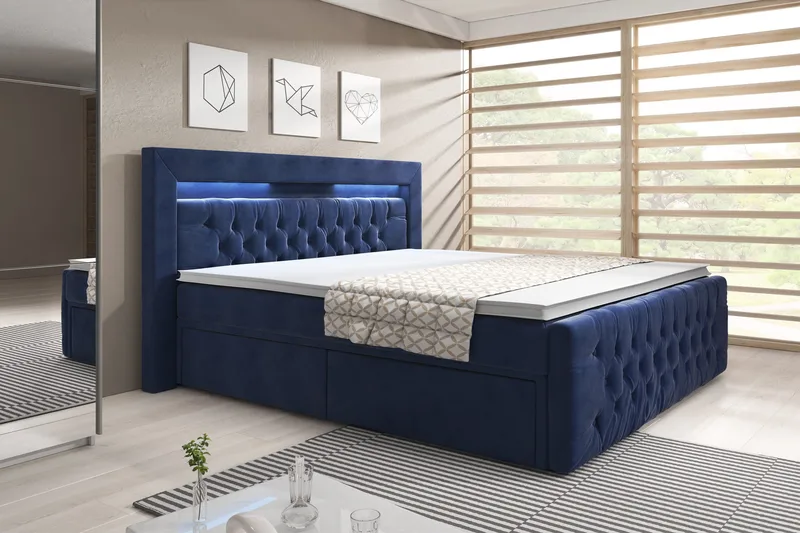 Franco Sängpaket med Förvaring LED-belysning 180x200 cm - 180x200 Mörkblå (+Fler val) - Products - Möbler - Säng - Säng med förvaring