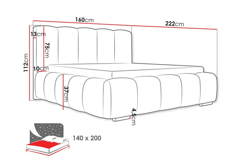 Gioia Förvaringssäng 140x200 cm - Blå - Products - Möbler - Säng - Säng med förvaring