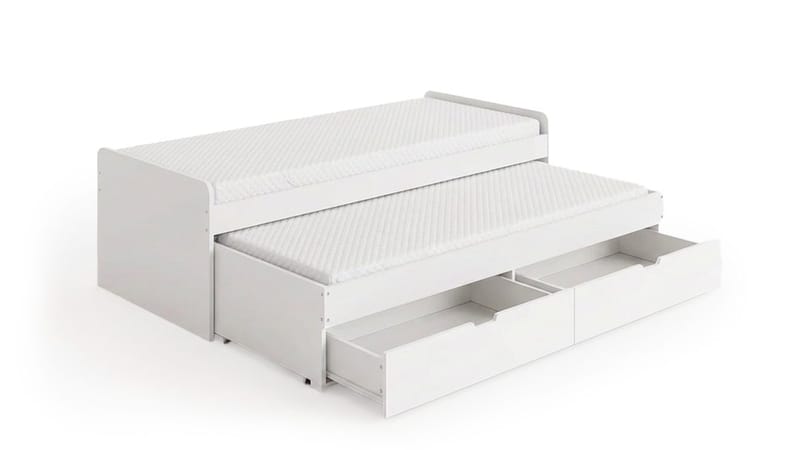 Granvik Sängram 90x200 cm utdragbar med extrasäng och förvaring inklusive 2 madrasser, Vit
