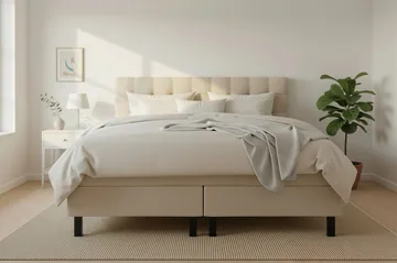 Hilton Komplett Sängpaket 180x200 cm Kontinentalsäng med rutad sänggavel - Beige / Teddy - Products - Möbler - Säng - Kontinentalsäng
